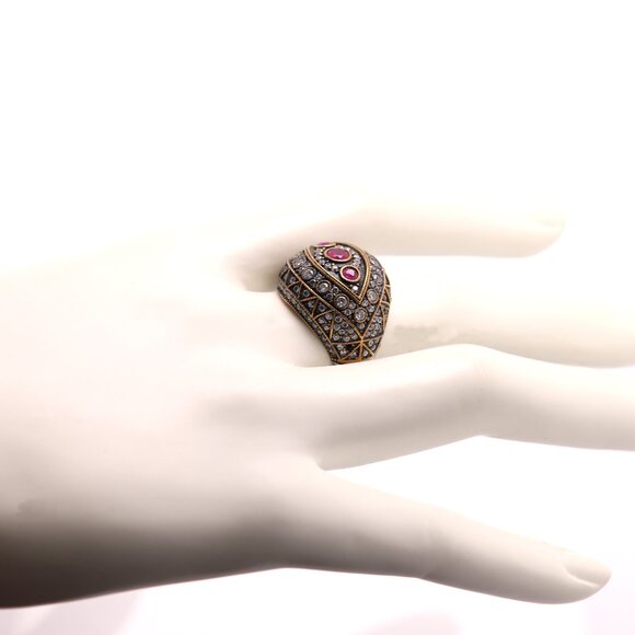 Vintage silver dome ring mix cx stones finger size 8.5 Indian Statement ring - Picture 7 of 7